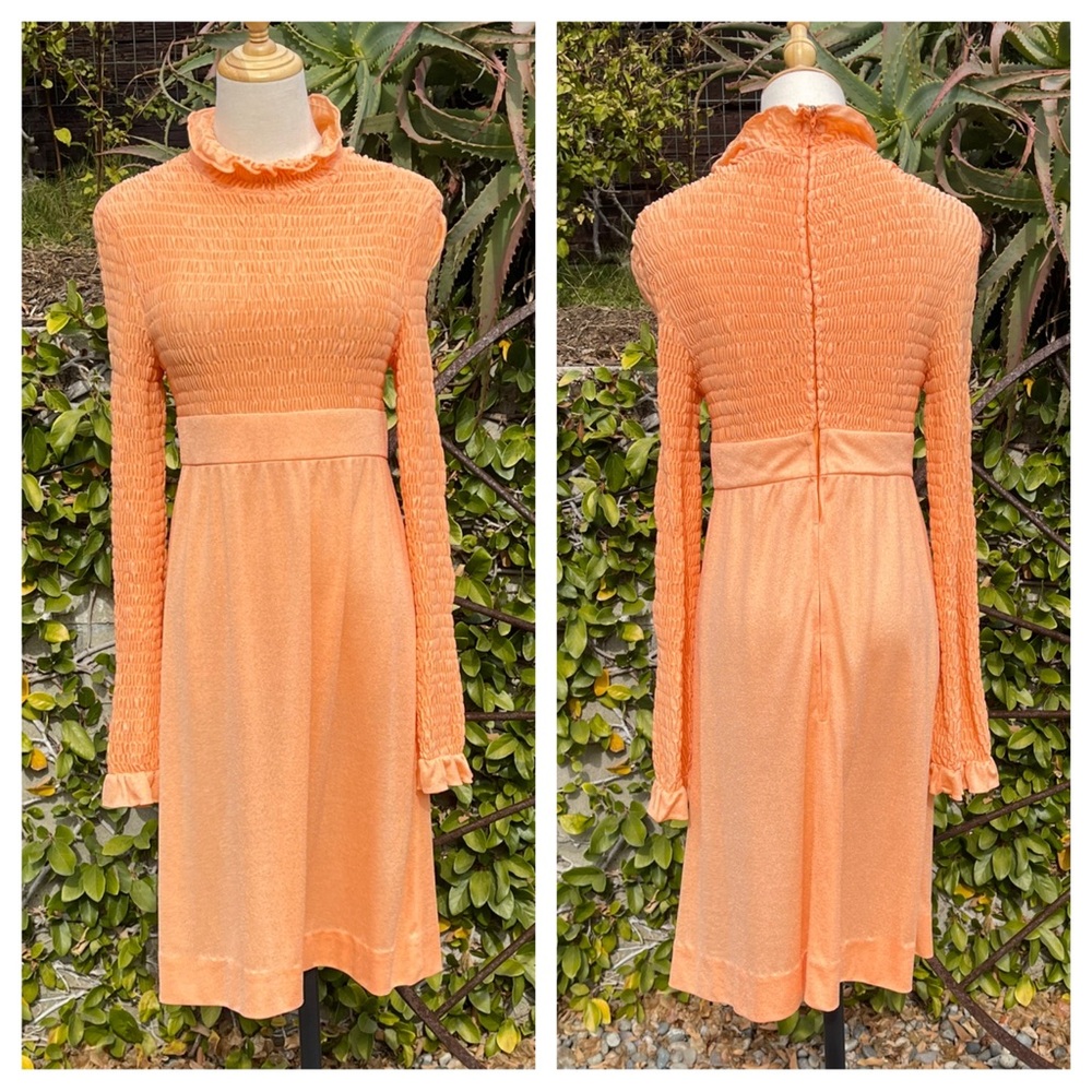 I.MAGNIN 1960s smocked mock neck midi dress - Picture 1 of 7